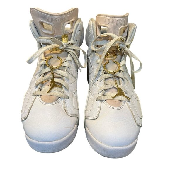 Nike Air Jordan 6 Gold Hoops Women’s Size 11 White Lace Up Sneakers DH9696-100 - Picture 1 of 9